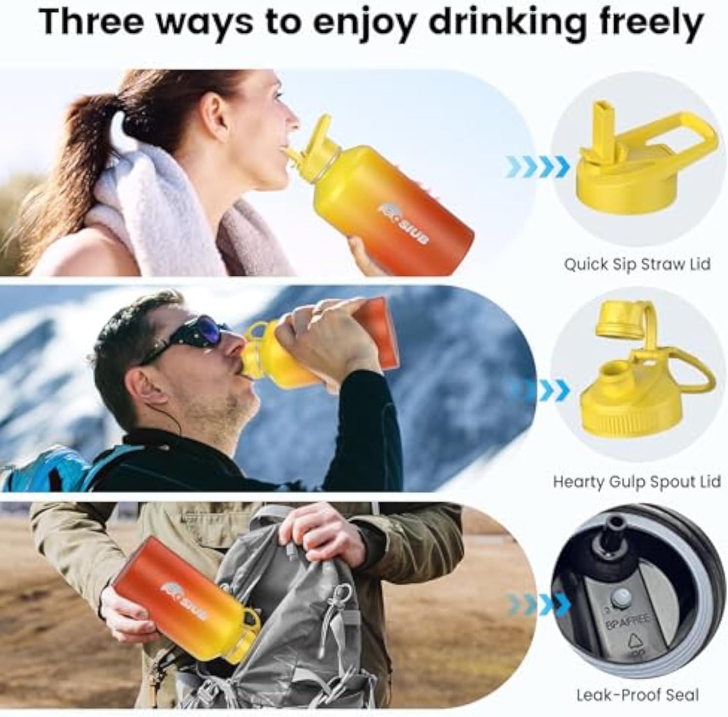 Insulated Water Bottle 64 oz, Triple Wall Vacuum Stainless Steel(Cold for 48 Hrs),Leak Proof & BPA-Free,Half Gallon Water Bottle with Reflective Paracord & Flip Straw for Sports & Travel, Sunset