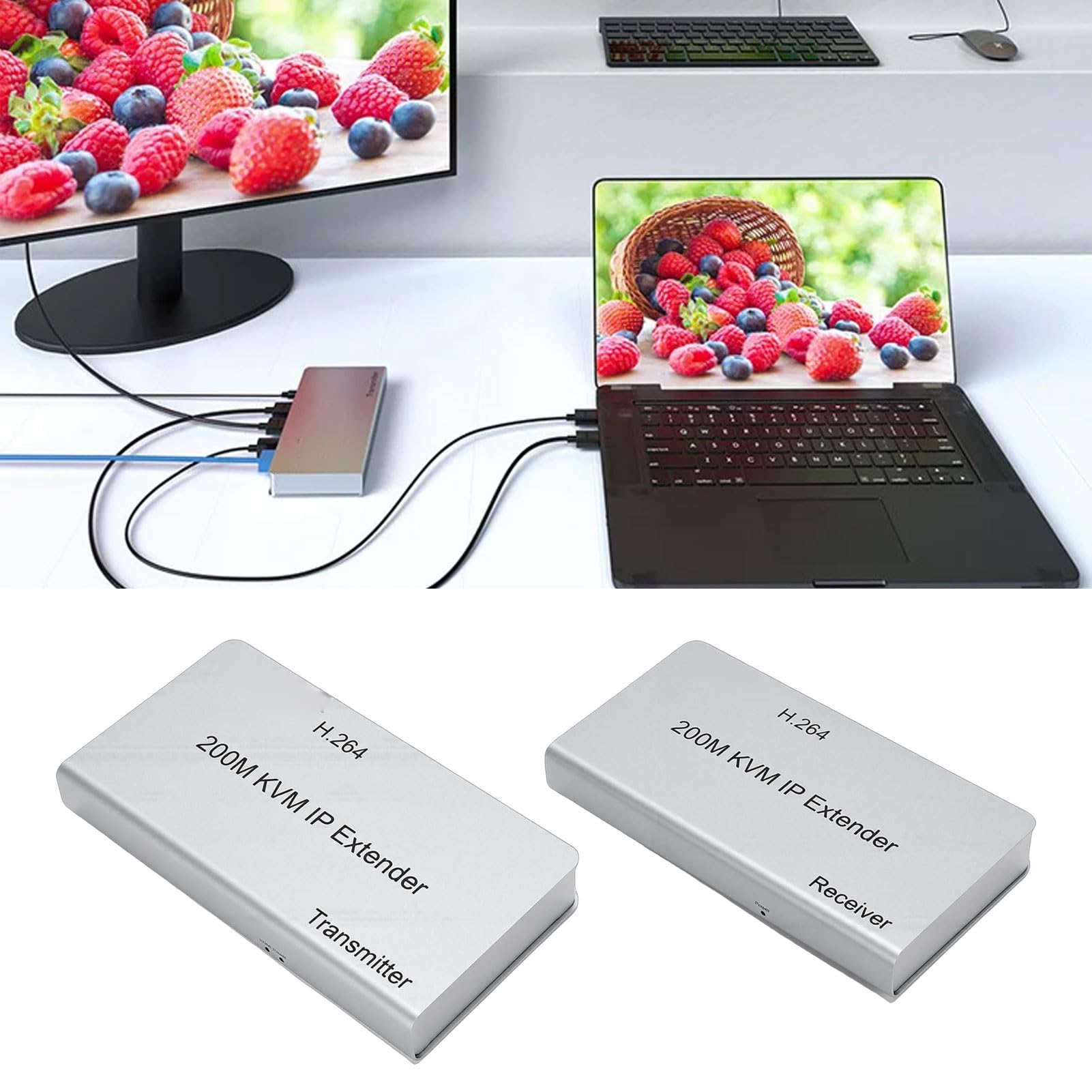 LICAEVEY Rallonge USB KVM HD, Transmet les Signaux HDMI DVI jusqu'à 200 M sur un Câble Cat6 Cat7 avec 3 Ports USB, Télécommande IR, pour PC, écran HDTV, Lecteur DVD (Prise UE)