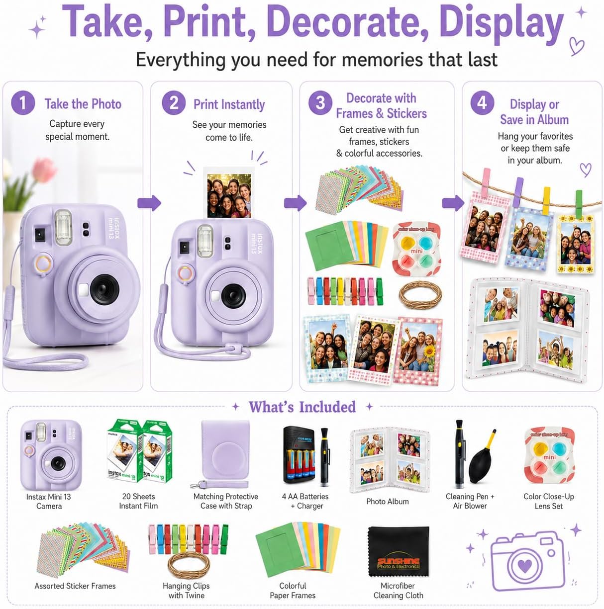FUJIFILM instax Mini 13 Instant Film Camera Bundle (Dreamy Purple) image 4