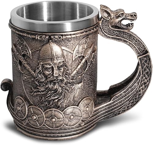 c Taza medieval de cerveza de dragón, jarras de cerveza vikingas, acero inoxidable Viking Warrior, taza de cerveza para los amantes del café, vino,