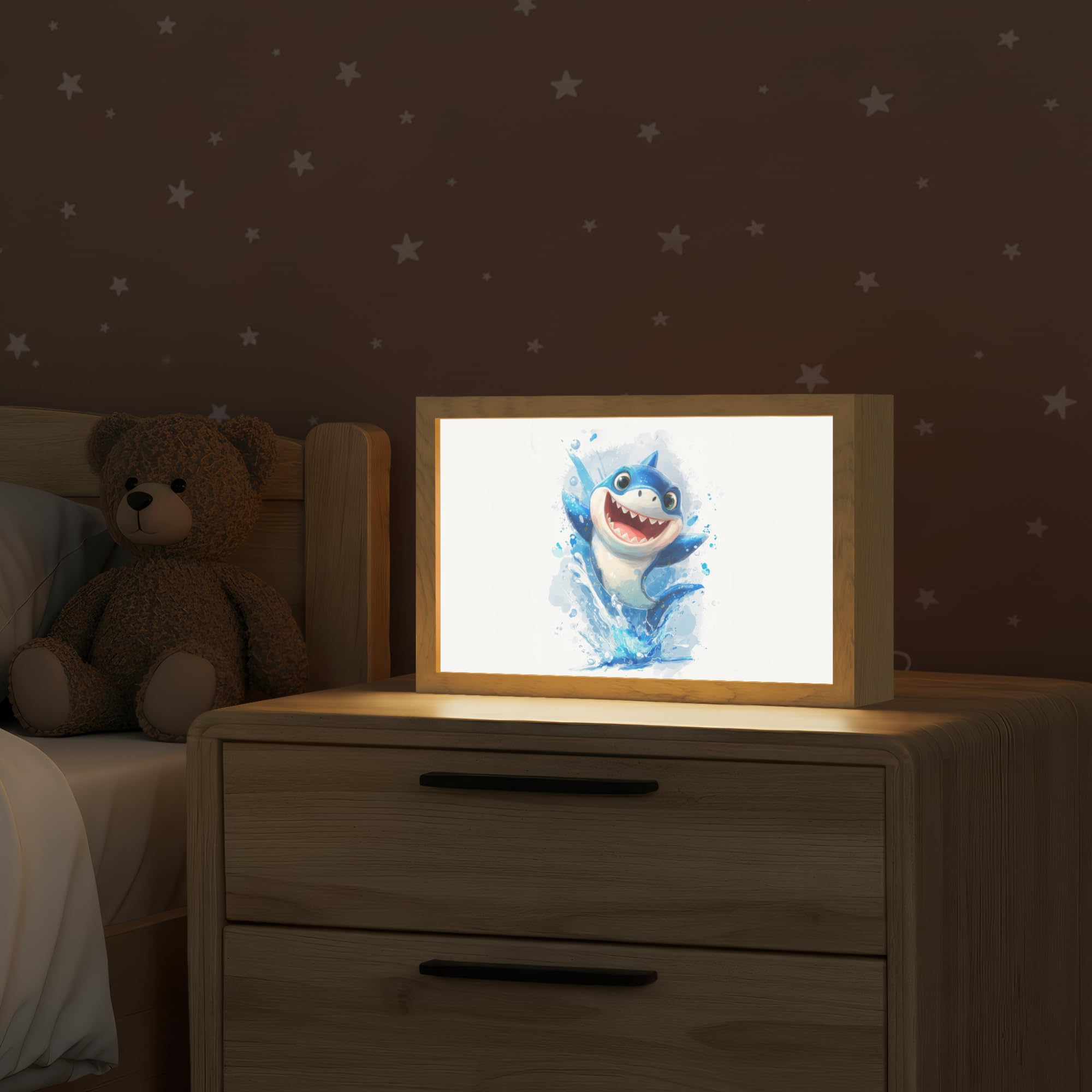 Nachttischlampe Für Kinder 30x20 cm Still Licht Baby Nachtlicht Nachtlampe Kinderzimmer Hai - Wasser - Blau