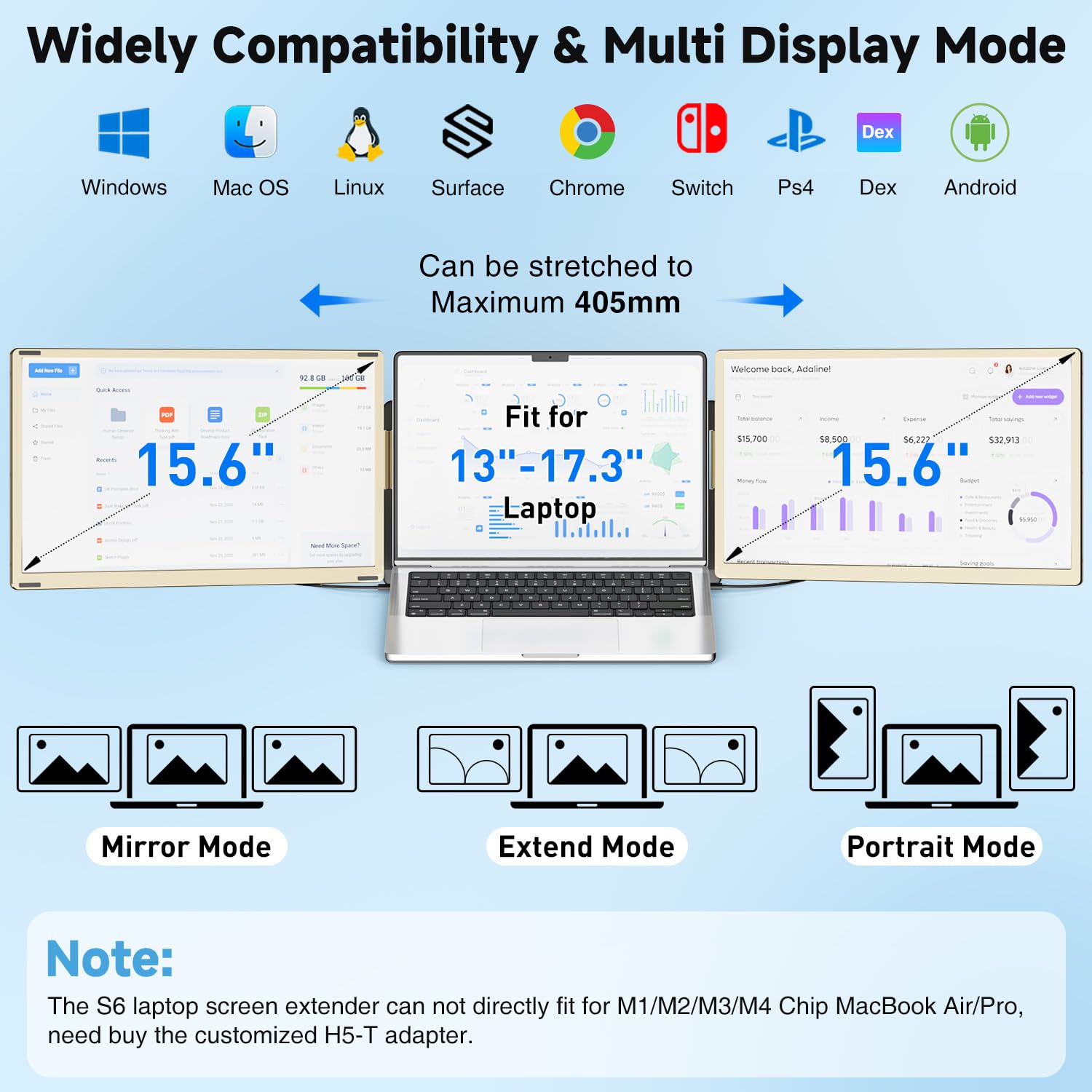 KEFEYA Monitor Portatile per Laptop, 15.6” Triplo Schermo PC Portatile, FHD 1080P Ultra-sottile Portable Monitor per 13-17.3” Laptops, Plug and Play Compatibile con Windows/Mac