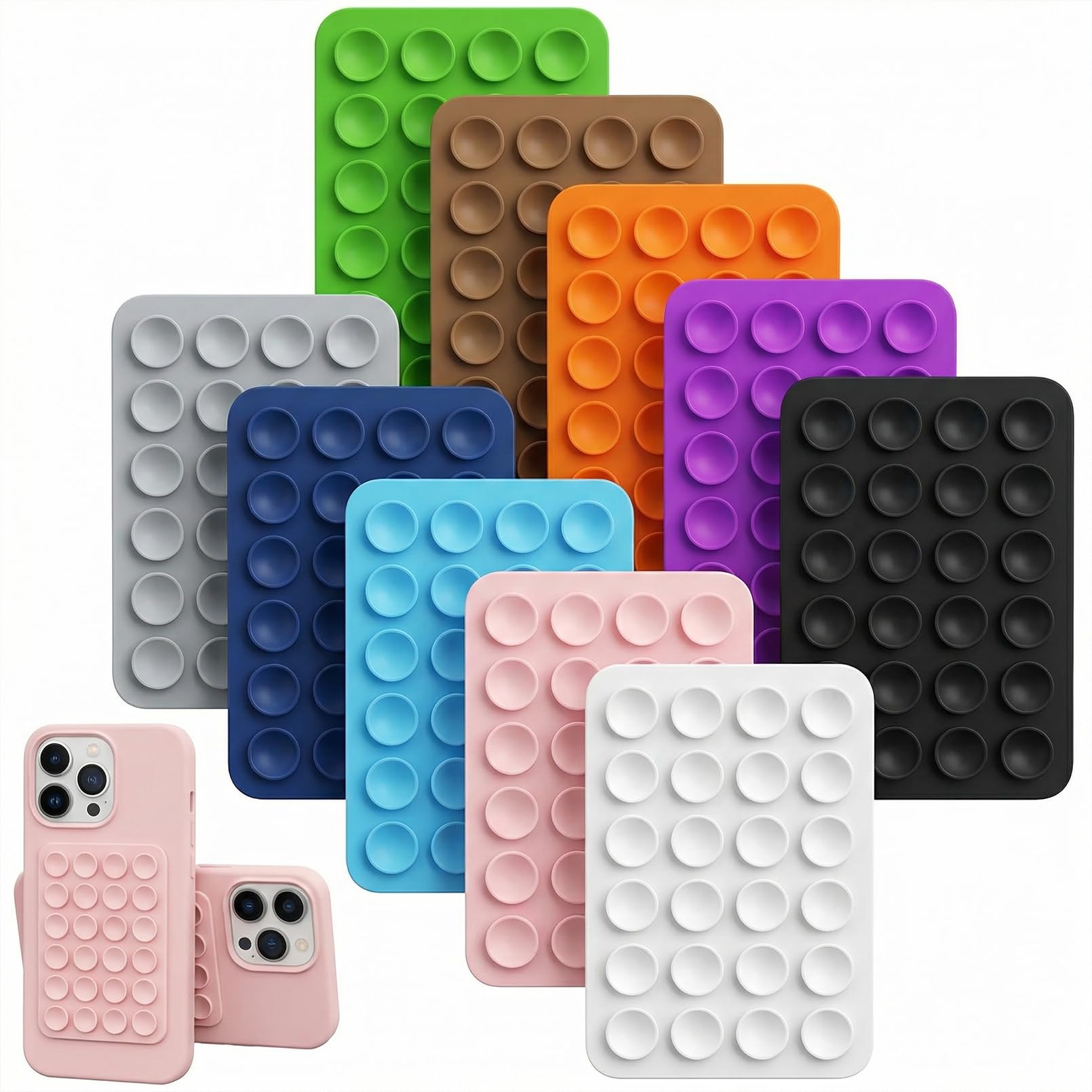 Silikon Handy Saugnapf, Multifunktionale Saugnapf-Halterung, Starke Haftkraft, 10 Stück, 10 Farben