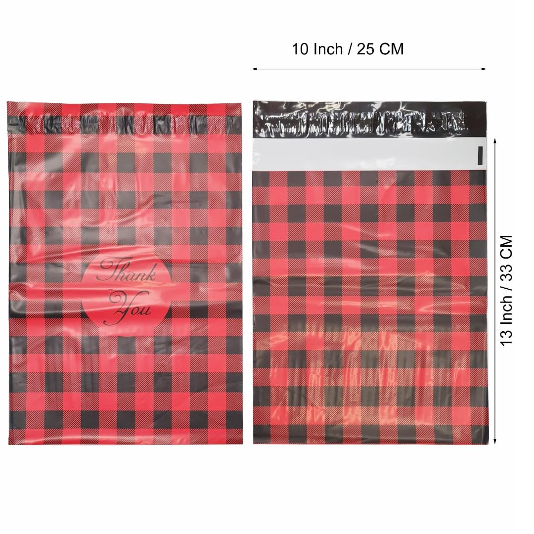 50x Designer Poly Mailer Bag Mailing Postal Bags Gifts Shipping Wrapping Design Pattern Envelope for Mail(Red Check) - Image 2