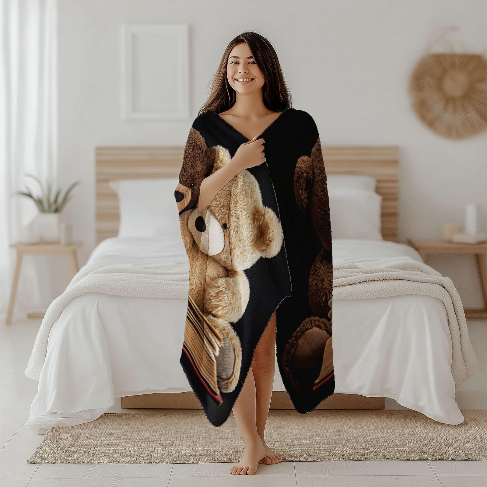 Kuscheldecke Erwachsene 3D Bunt Flanelldecke Sherpa Fleecedecke Erwachsene 150 x 200 cm Weiche Microfaser Warmer Wohndecke Einfacher Teddybär Motiv leichte und warme Wohndecke