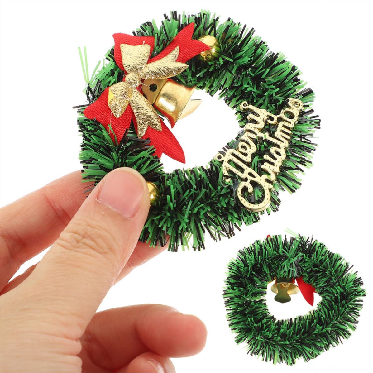 Veemoon 20 Pièces Mini Couronne de Noël Artificielle en Plastique et Tissu, Décoration Suspendue Classique pour Sapin et Fête de Noël, Ajoute Une Ambiance Festive Traditionnelle