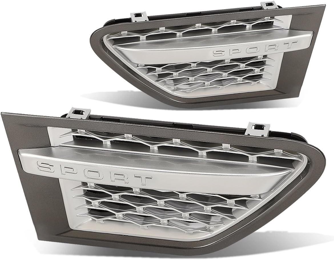 DNA MOTORING GRF-096-GR-SL Pair Honeycomb Mesh Side Fender Vent Grille Compatible with 10-12 Land Rover Range Rover Sport L322, Silver/Grey