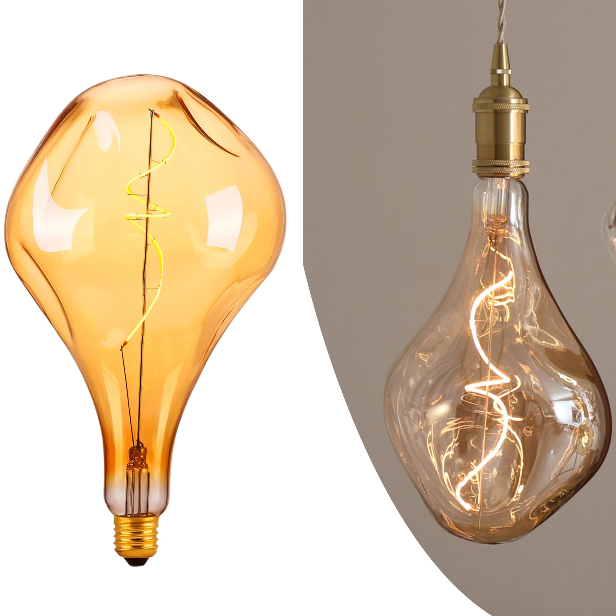 Photo 1 of Oversized Giant Vintage Edison Light Bulb, Dimmable 2200K Warm Amber Glow, 8W Edison Bulb (100W Equivalent) with E26 Base, A165 Extra Long Irregular Globe for Pendant, Ceiling & Floor Lamps 1Pack