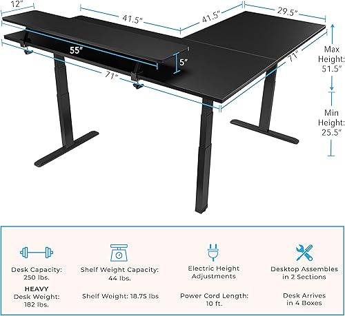 Miniatura 3 de Stand Steady Tranzendesk Power - Escritorio eléctrico extragrande de 71 pulgadas en forma de L | Escritorio de esquina gigante y estación de trabajo
