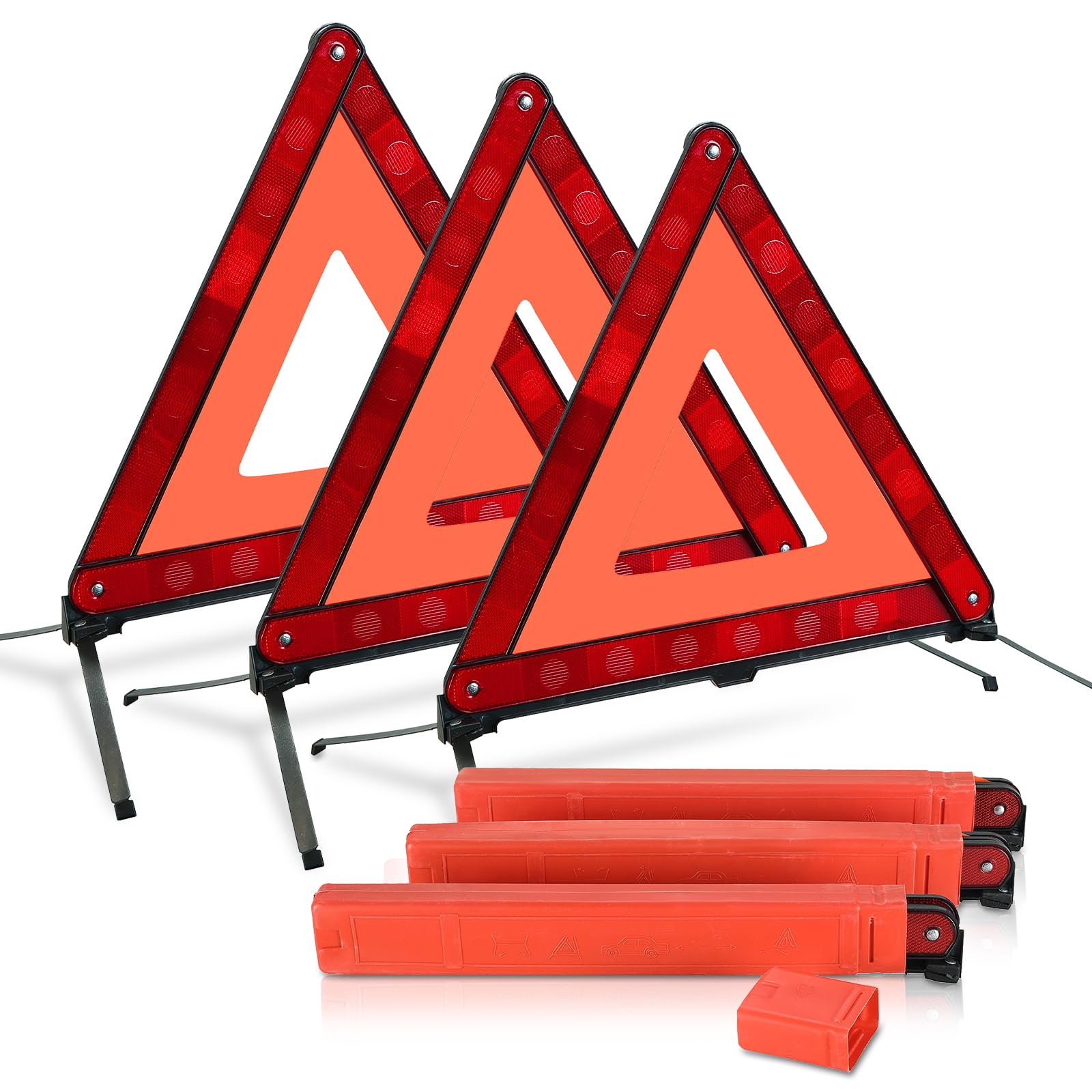 NATGAI 3 Pack Emergency Warning Triangles Kit with Storage Case