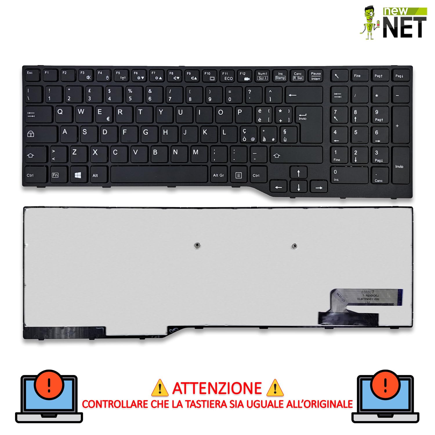 new net - Tastiera Compatibile con Notebook Fujitsu CP648390-01, CP648390-03, CP648390-05, MP-13K6003930 Rev:A, CNYACP648390-0151A00901 [Frame Nero - Layout ITA]