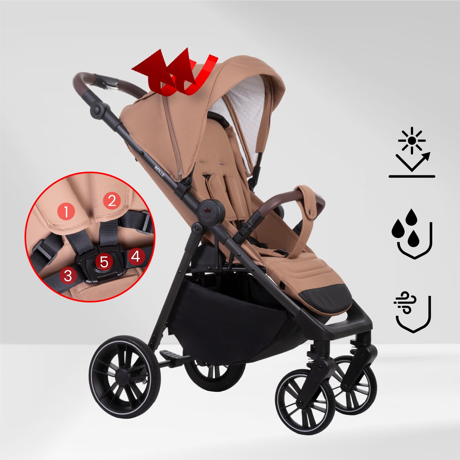 Babylux Poussette de Voyage ROLLE avec Fonction Allongée, Couleur: Latte | Poussette, Petite Et Légère, Poignée Télescopique, Pliage Compact, Sac À Langer, Sac De Voyage Et Autres Accessoires