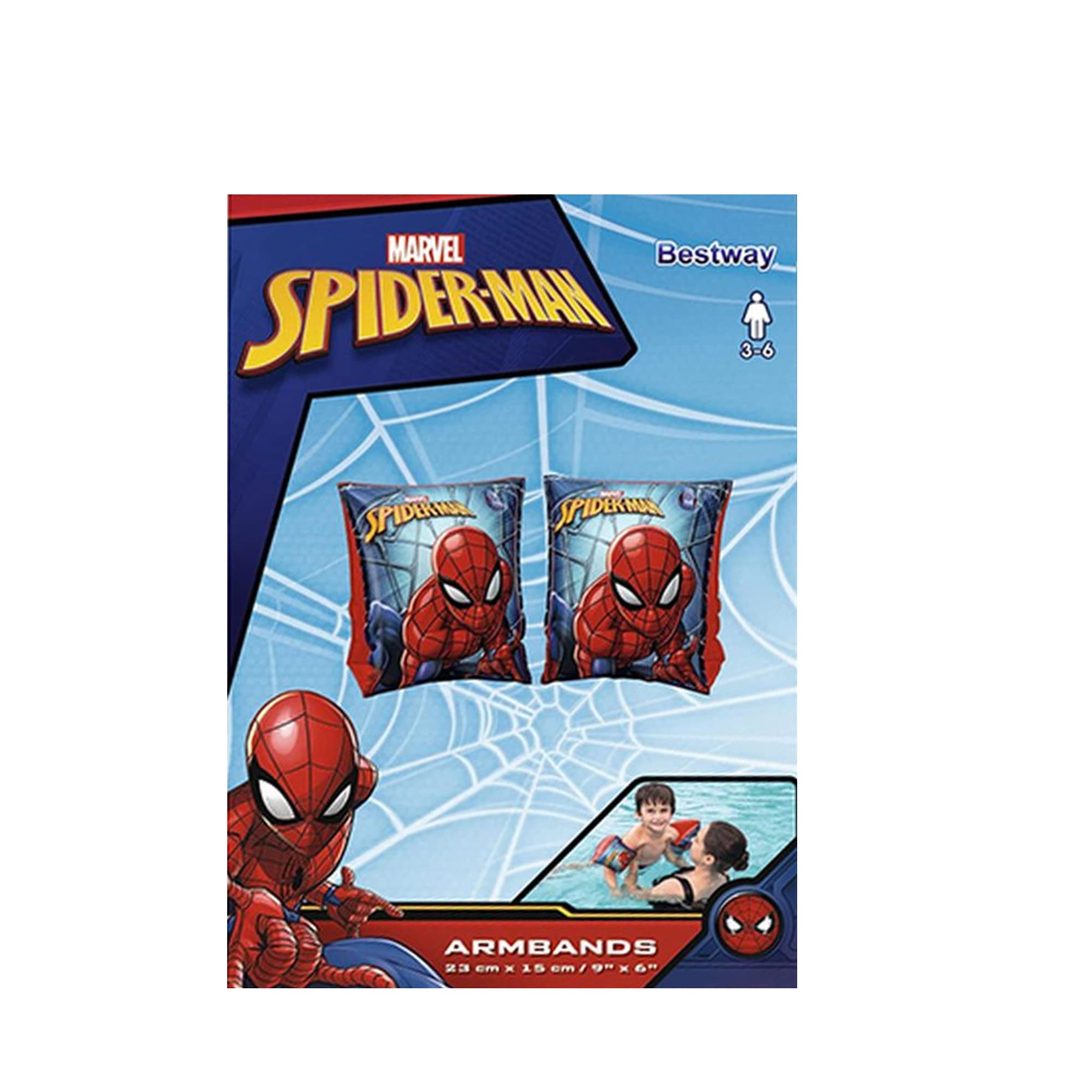 BESTWAY - Opaski Marvel Spiderman - Opaska - 98001N - Czerwony - Winyl - 23 cm x 15 cm - Zabawka dla dzieci - Gra na świeżym powietrzu - Basen - Licencja oficjalna - Od 3 lat