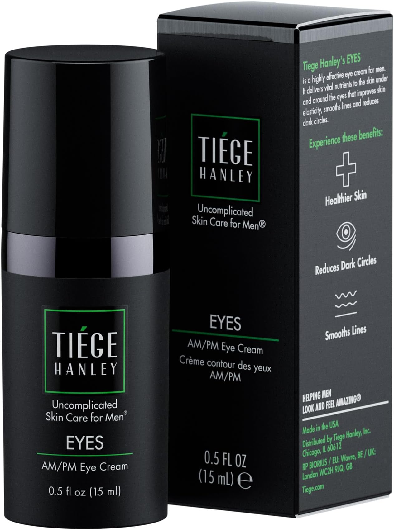 Tiege Hanley Eye Cream for Men (EYES) | Morning and Night | Caffeine to Fight Dark Circles and Wrinkles like a Ninja | Fragrance Free for Sensitive Skin | 0.5 Ounces