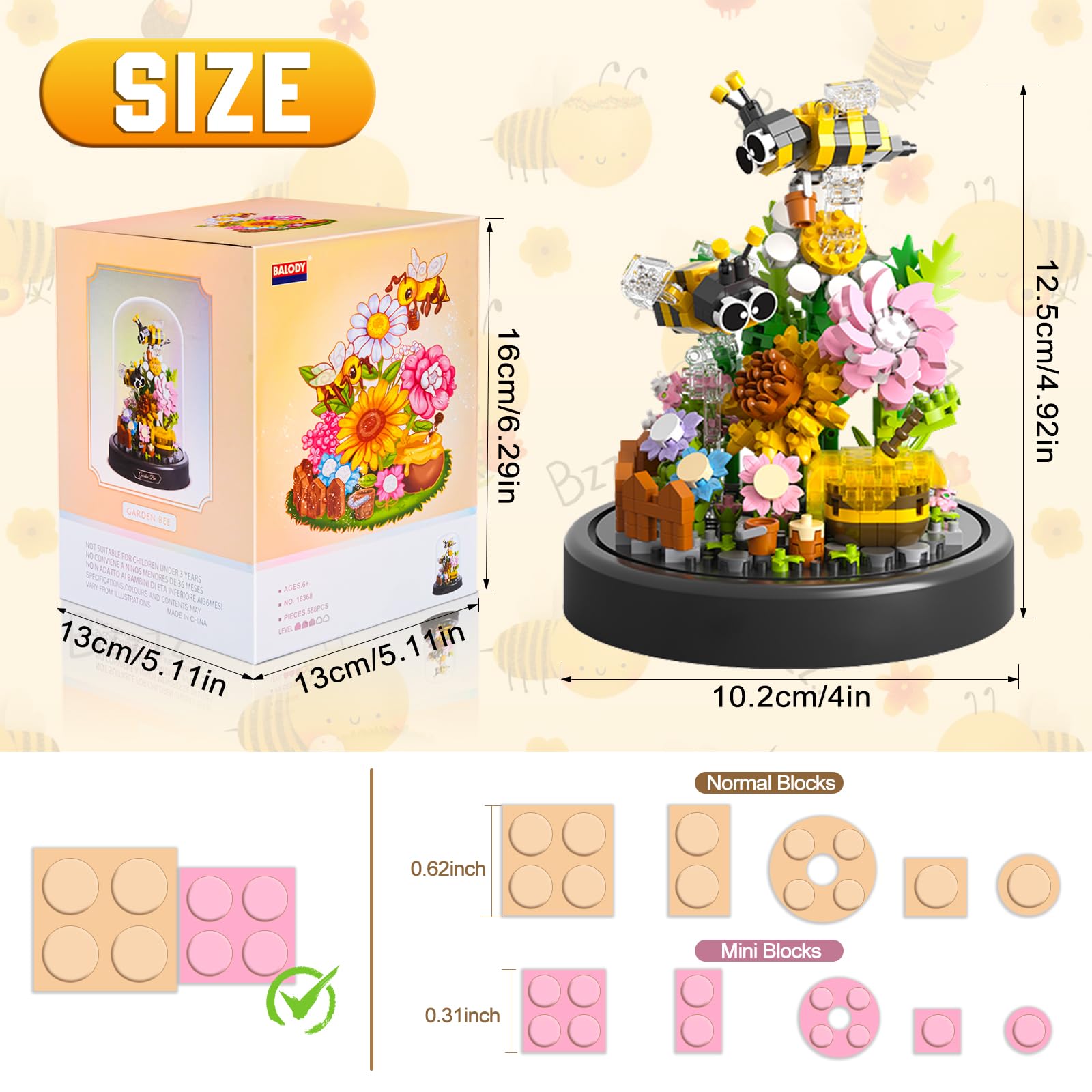 Set Mini Mattoncini Da Costruzione Fiore E Ape - 588 Pezzi, Con Cupola Antipolvere, Modello Bonsai 10,6x10,6x14 Cm, Regalo Creativo Per Bambini 6+ E Adulti