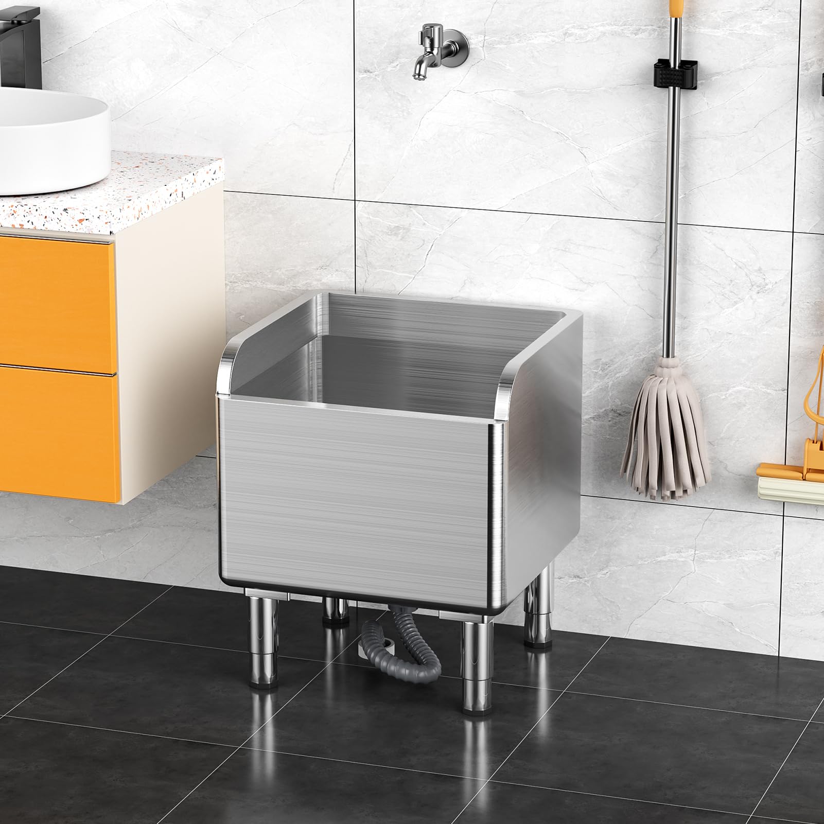 Stainless Steel Mop Sink, Commercial Floor Sink, Utility Mop Basin, Floor Standing Stainless Sinks for Laundry, Kitchen, Garage, and Restaurant?17.7"×16.1"×21.6")