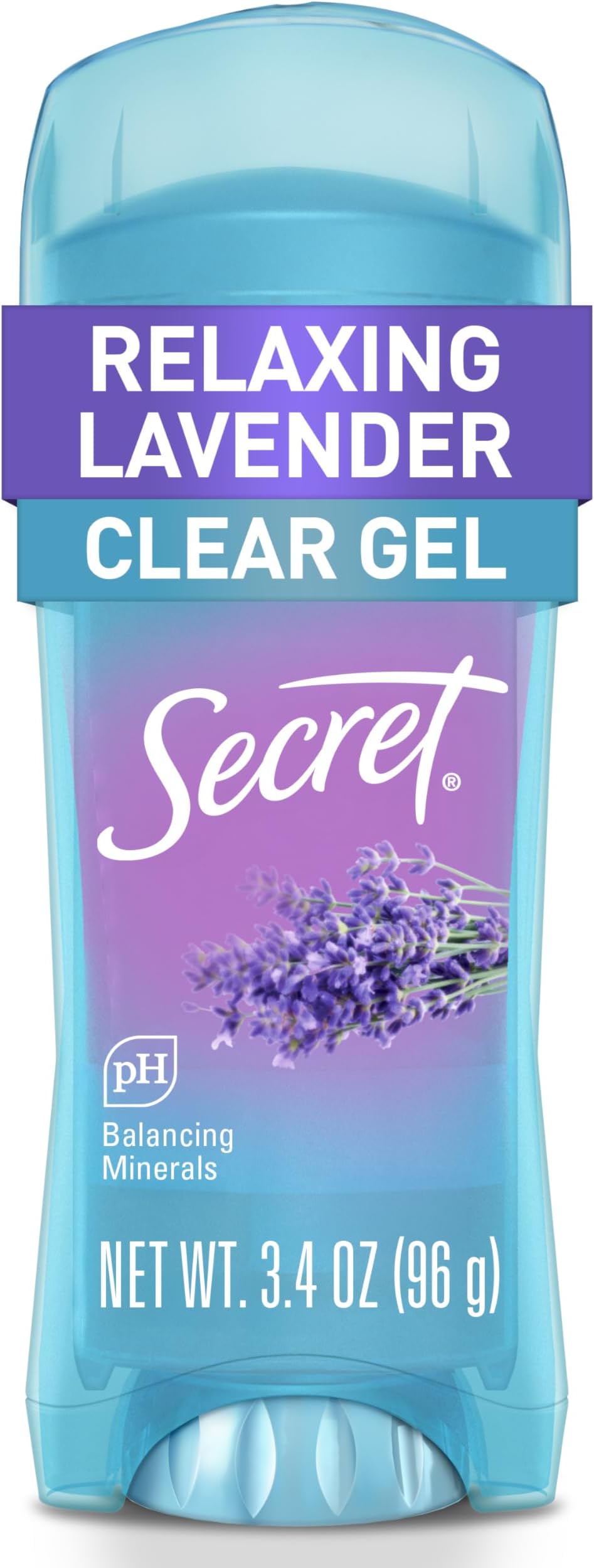 Secret Fresh Antiperspirant and Deodorant for Women, 48hr Freshness, Sweat & Odor Protection, PH Balancing Minerals, Clear Gel, Relaxing Lavender Scent, 3.4 oz