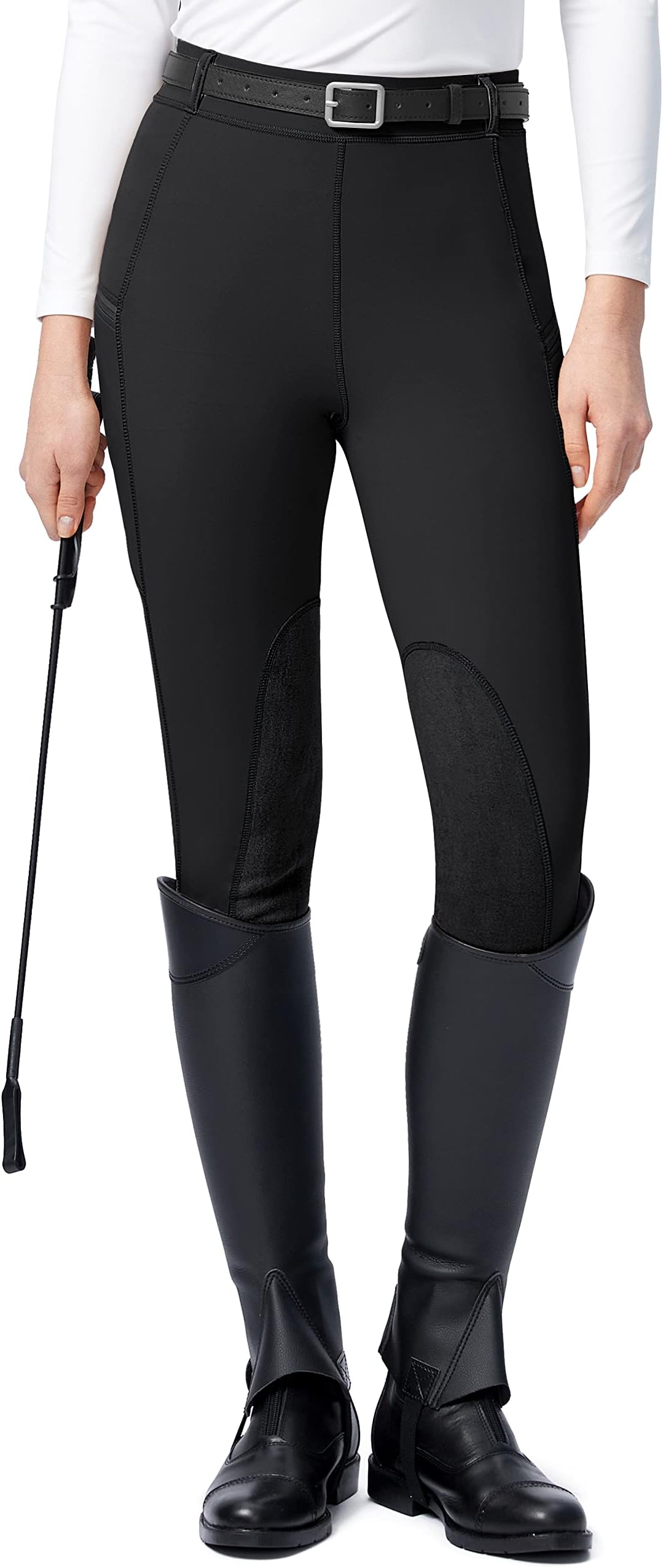- Women's Horse Riding Pants with Zipper Pockets Knee-Patch Schooling Tights Equestrian Breeches for Women
