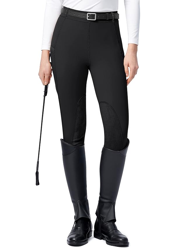 SANTINY Women's Horse Riding Pants with Zipper Pockets Knee-Patch Schooling Tights Equestrian Breeches for Women (Black_M) by SANTINY - Used condition - US$28.94