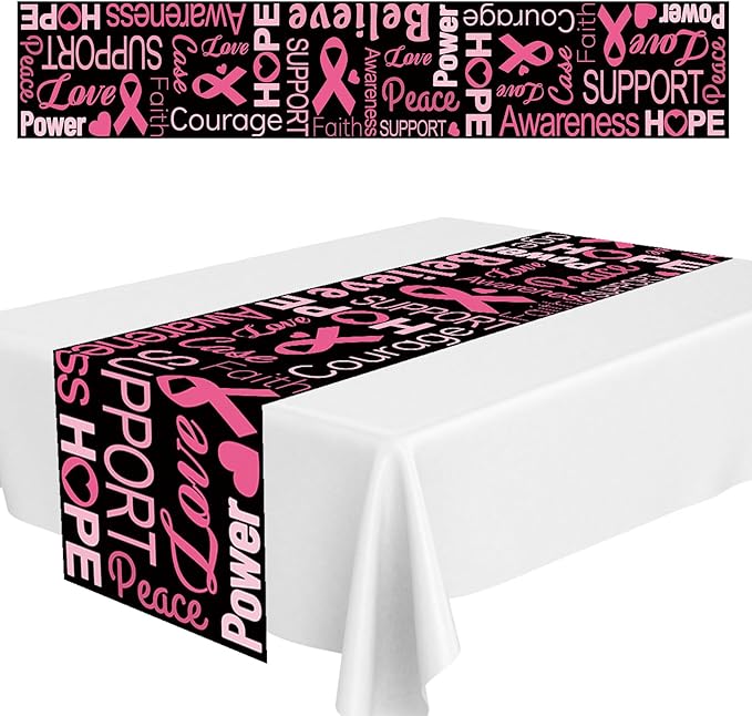 Amazon.com: WANDIC Pink Ribbon Table Runner, 35 * 180cm Breast Cancer ...