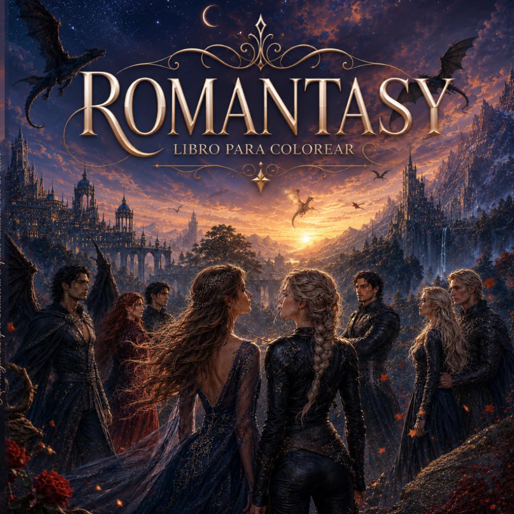 Romantasy: Libro de Colorear para Adultos: 40 Ilustraciones Mágicas de Dragones, Hadas y Reinos Encantados para Relajarte y Soñar