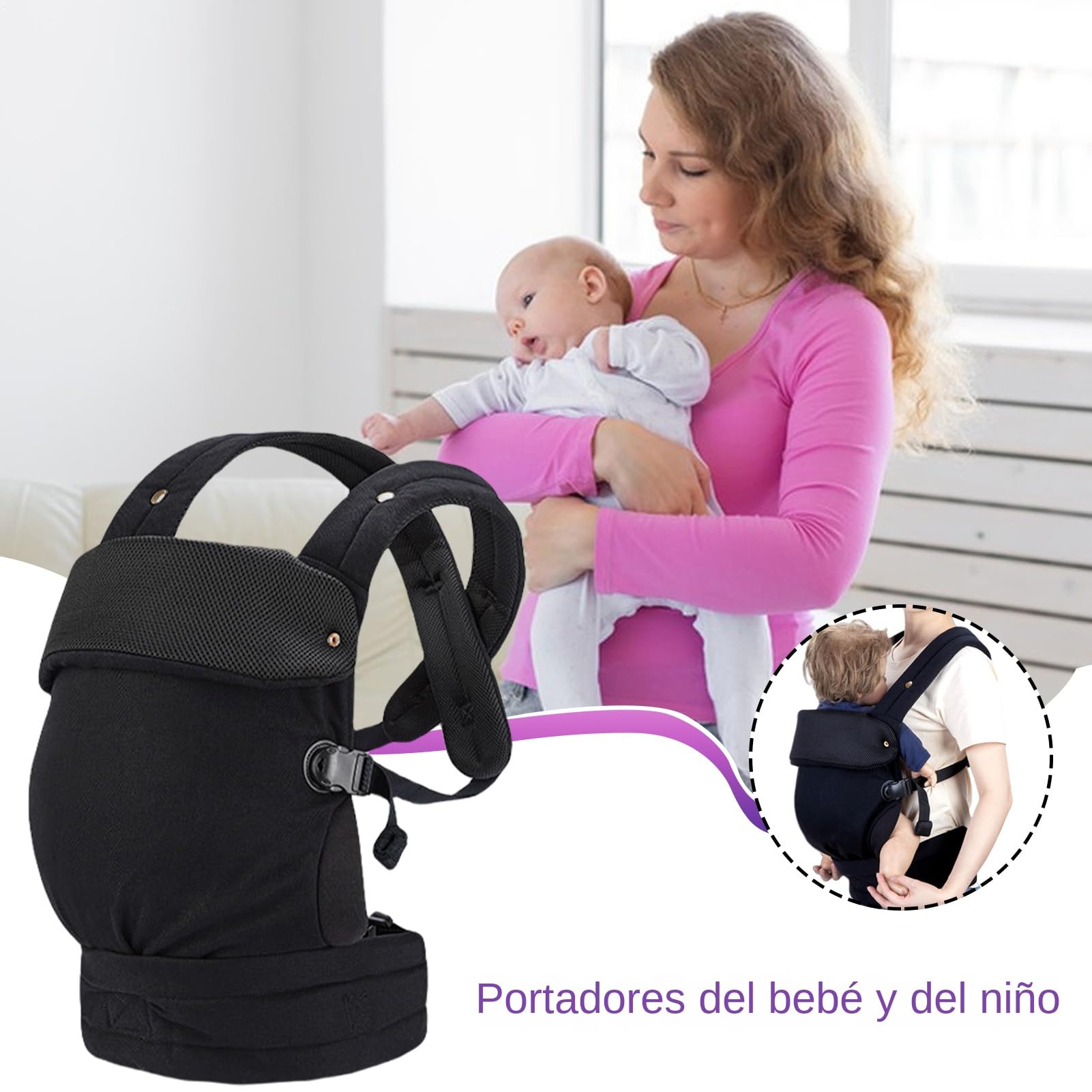 Mochila de Cara al Frente Ergonómico Ajustable Ligero y Suave para