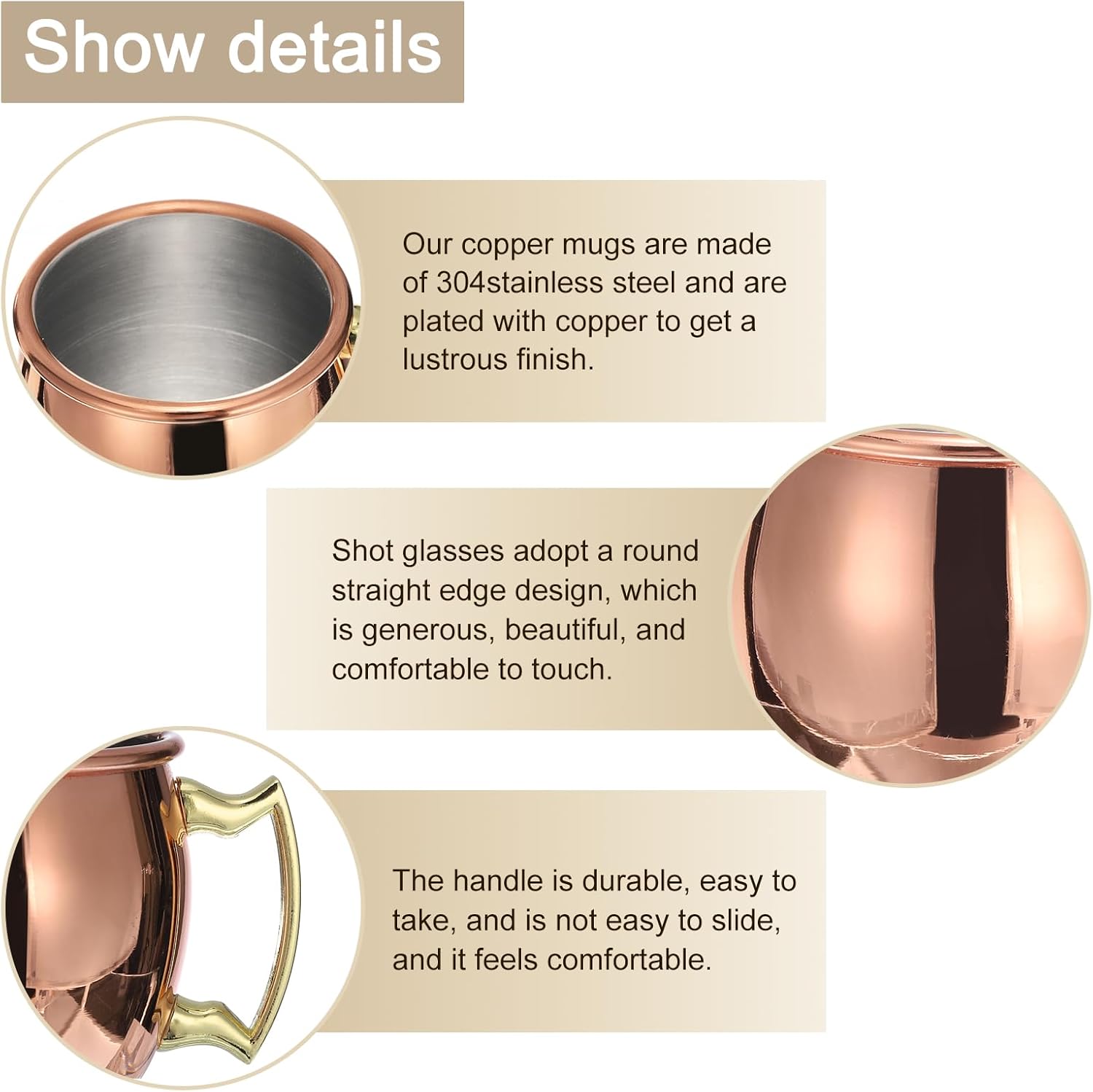 uxcell Copper Mugs 60ml/2 OZ Mini Cocktail Mugs, 4Pcs Pure Copper Plated Stainless Steel Shot Glass, Cocktail Drinking Mugs for Party Drinking and Gift, Rose Gold