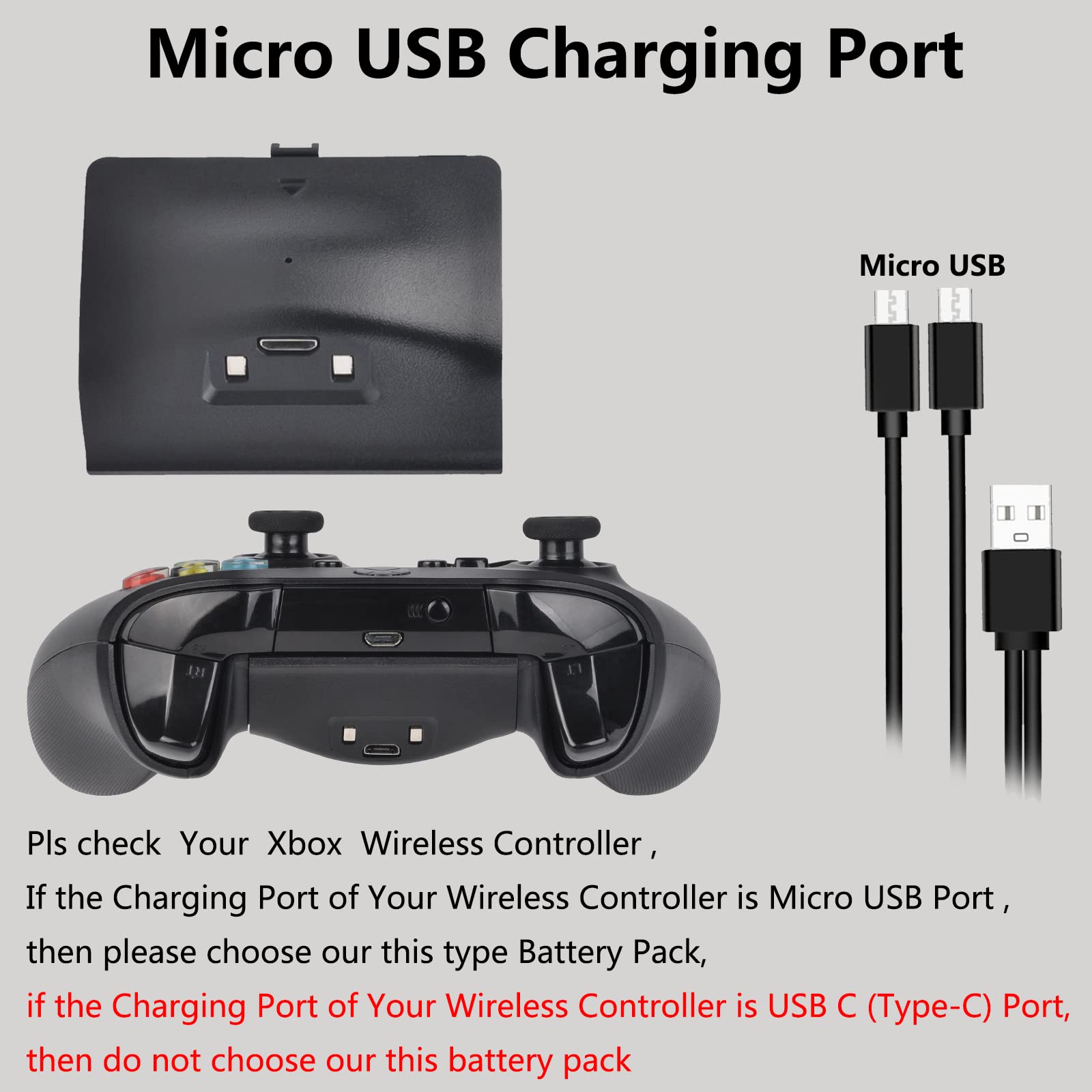 Xbox-One Akku 2 Pack 1400mAh Xbox Controller Akku Wiederaufladbarer mit Micro-USB-Ladekabel für Xbox-One X&S