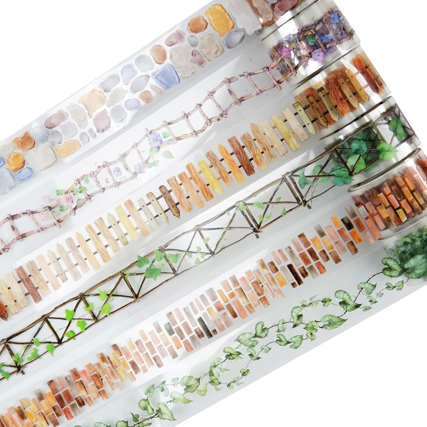 MiyouLuna 6 Rolls Garden Path PET Scrapbook Tapes, Landscaping Tape with Fence, Vines, Brick & Ladder Designs for Journaling & Scrapbook Supplies,