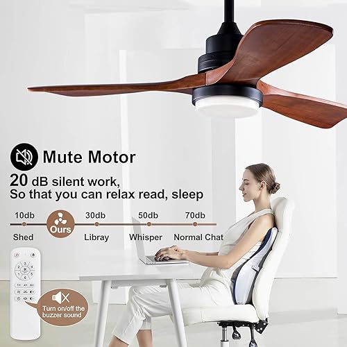 Miniatura 8 de BOJUE Ventiladores de techo negros de 52 pulgadas con luces y control remoto, regulables, motor de CC silencioso reversible, función de memoria