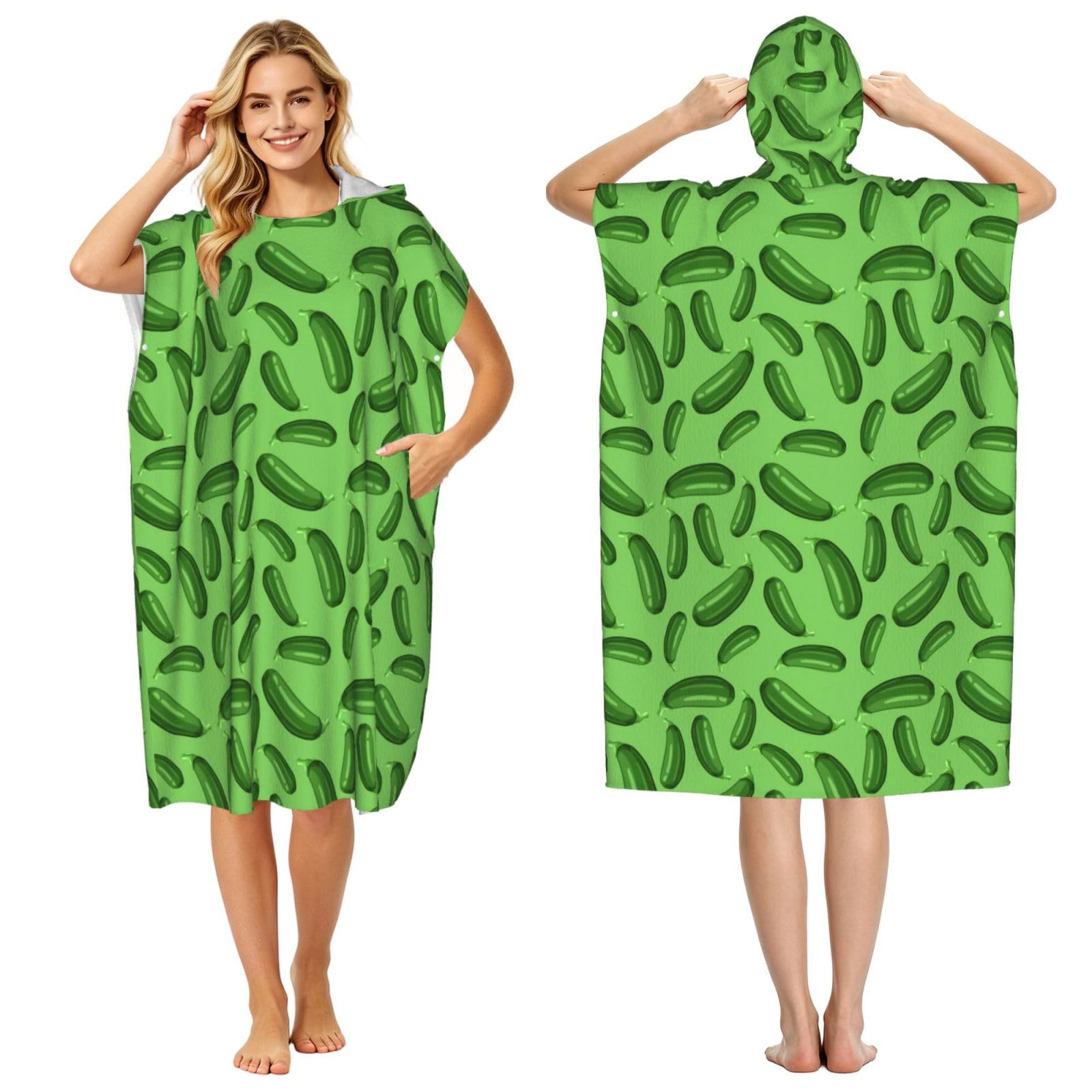 Poadnly Green Ripe Zucchini, Adult Hooded Beach Towel 90 x 110 cm,Changing Bath Robe, Surf Poncho Towel For Women Men