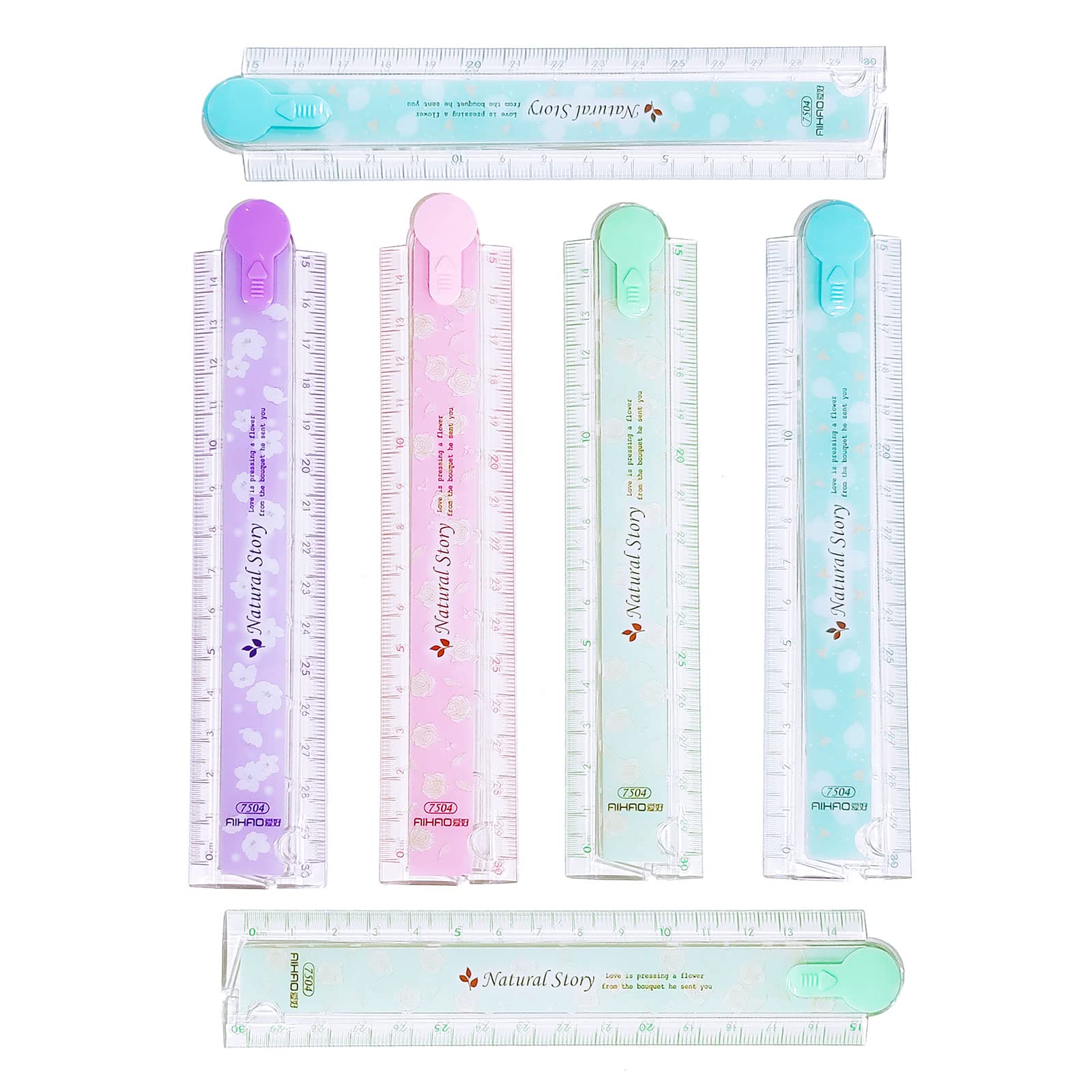 TSHAOUN 6 PCS Plastic Folding Ruler Set, 30Cm Transparent Geometric Ruler, School Stationary Ruler, Stationary Ruler for kids learning, drawing and office use, Random Color
