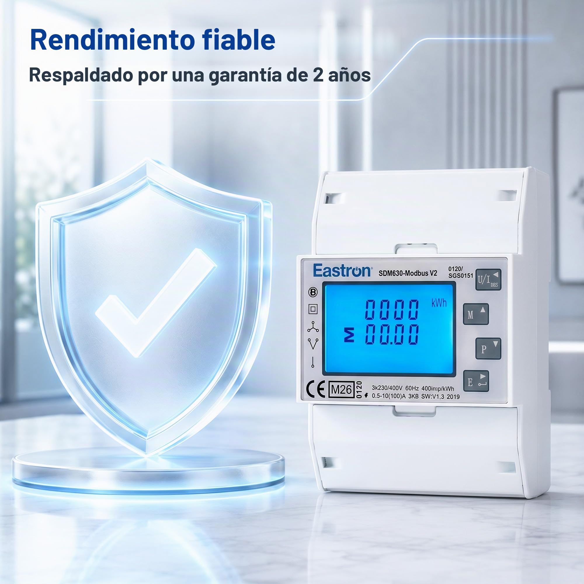 SDM630 Modbus Trifásica, Medidor de Energía Eléctrica,100 Amp kWh DIN-Rail Power Meter, Pulsmeter Modbus RS485 RTU. Pantalla táctil LCD digital con retroiluminación. Certificado MID/calibrado