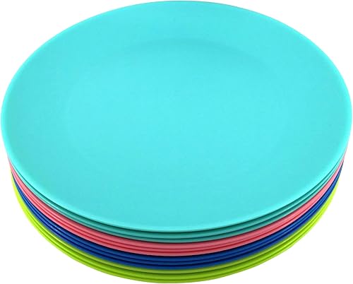 Platos de plástico reutilizables de 10 pulgadas  Plato plano de cocina  Apto para lavavajillas y microondas  Juego de 12 platos apilables coloridos