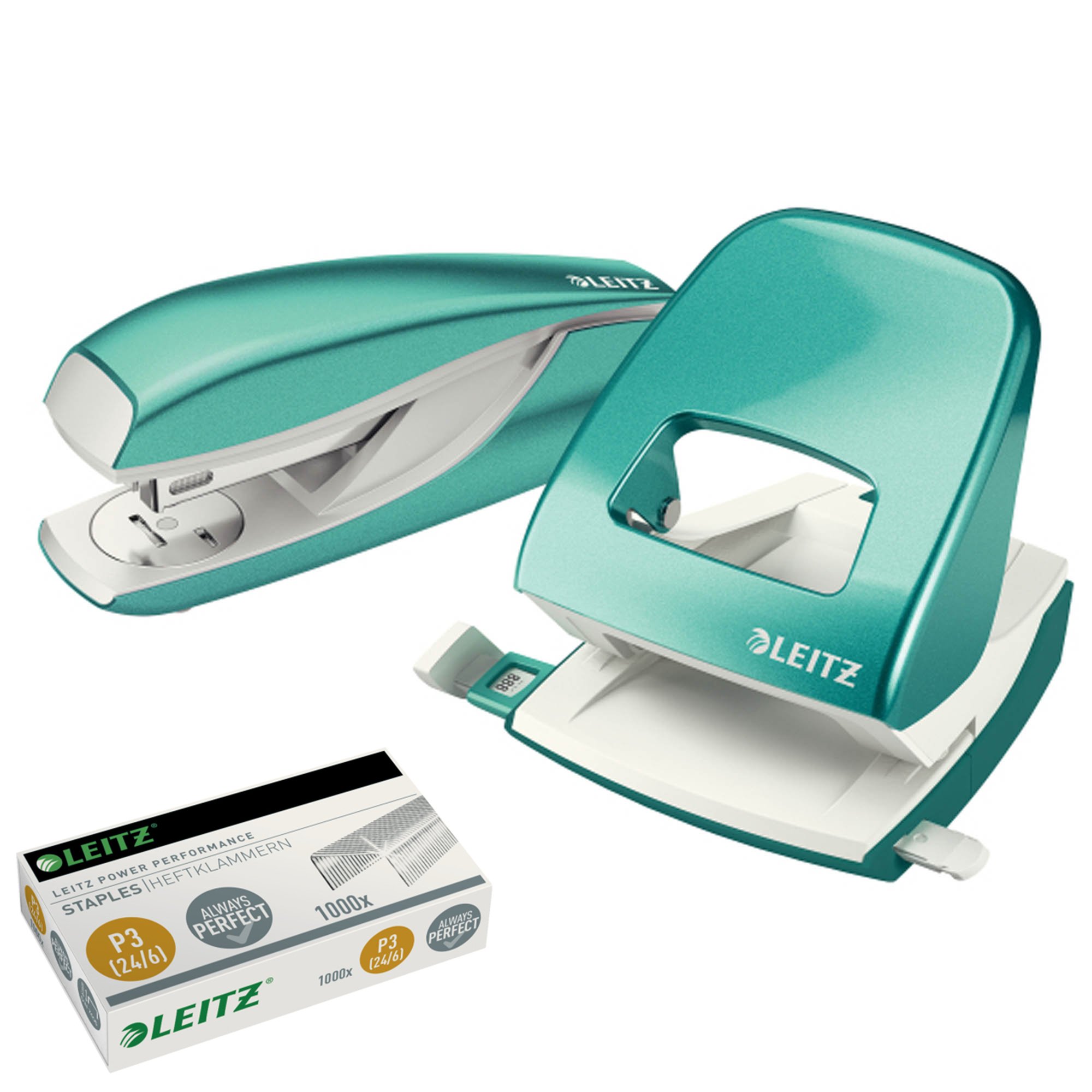 Leitz 5008 NeXXt Series Bürolocher, Metall, bis zu 30 Blatt (Set ? eisblau)