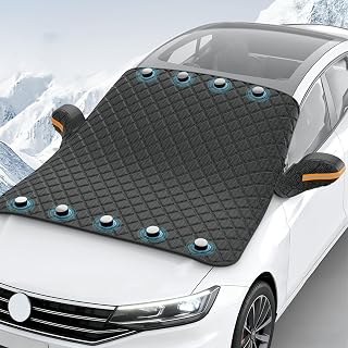 4-Layer Magnetic Windshield Cover for Car, Car Windshield Snow Cover, Ice Frost Cars Window Covers with Magnetic Edges & Side Mirror Protector, UV Windscreen Covers for Cars (Black63.0 * 45.7")