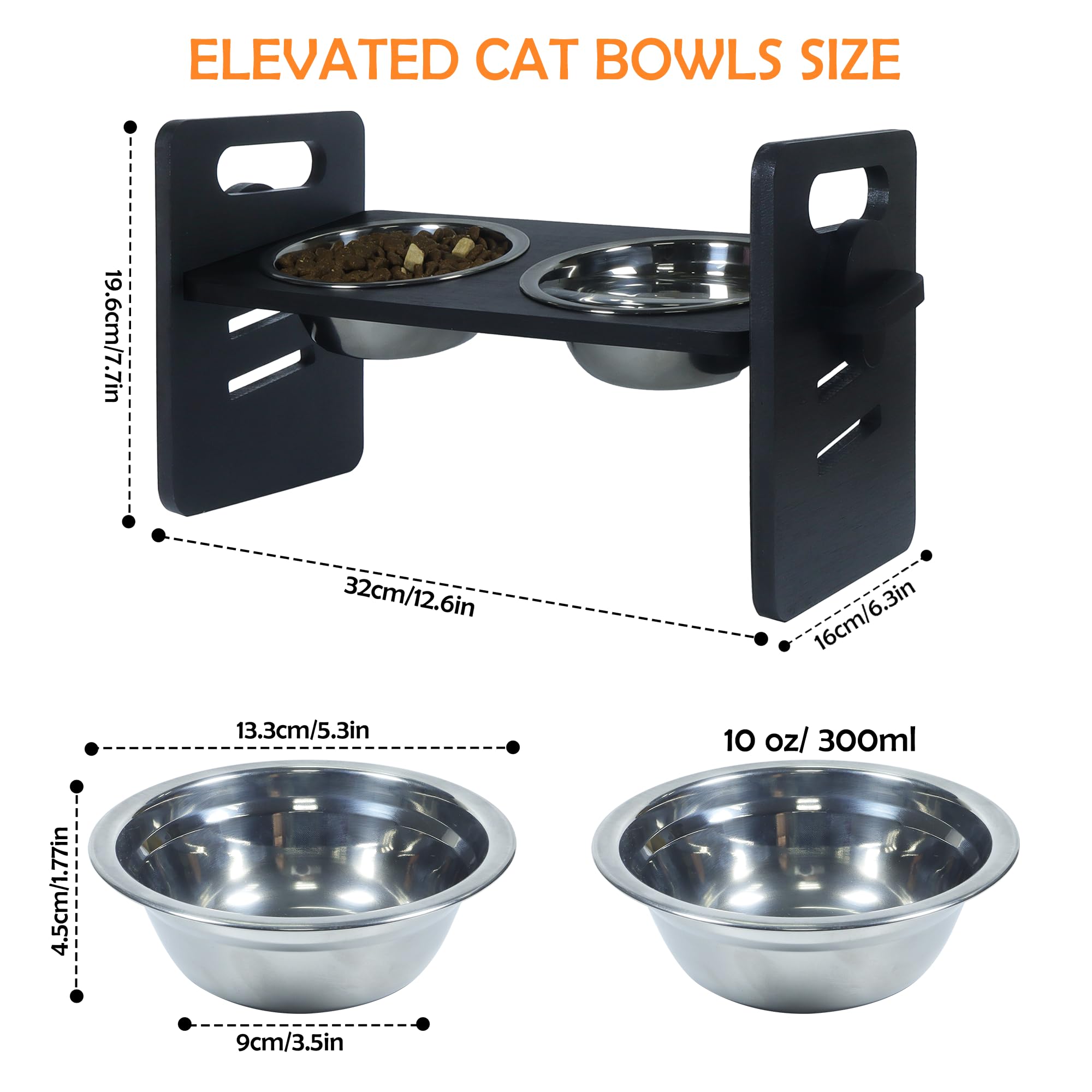10° erhöhter Katzennapf für Futter und Wasser, erhöhtes Katzennapf für Indoor-Katzen, 3 verschiedene Höhen, Bambus-Katzenfutterständer, Anti-Schnurrhaar-Müdigkeit, für Katzen und Welpen, 1 Stück,