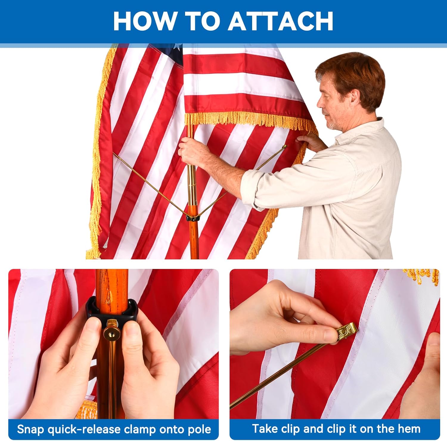 Flag Spreader 2 Pack, Adjustable Metal Spreader for Indoor 3x5ft & 4x6ft Flags, Easy Snap-On Design for 1" to 1-1/4" Poles