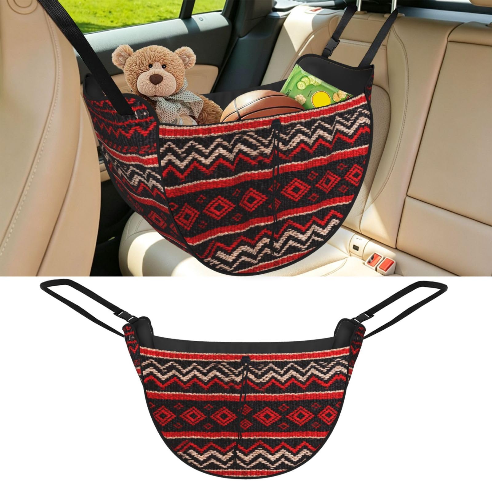 Cntdbu Black Ethnic Stripes Car Seat Organizer-Backseat Storage Bag For Travel