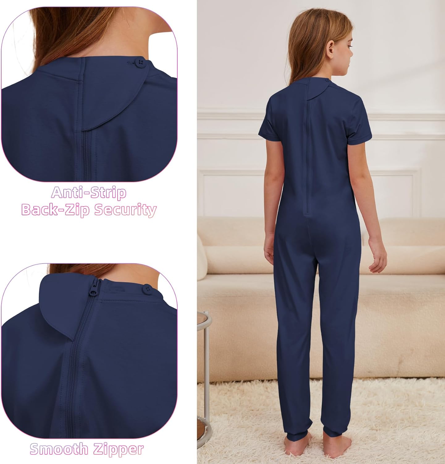 Adaptive Clothing for Kids with Special Needs Back Zip Jumpsuit Short Sleeve Rompers