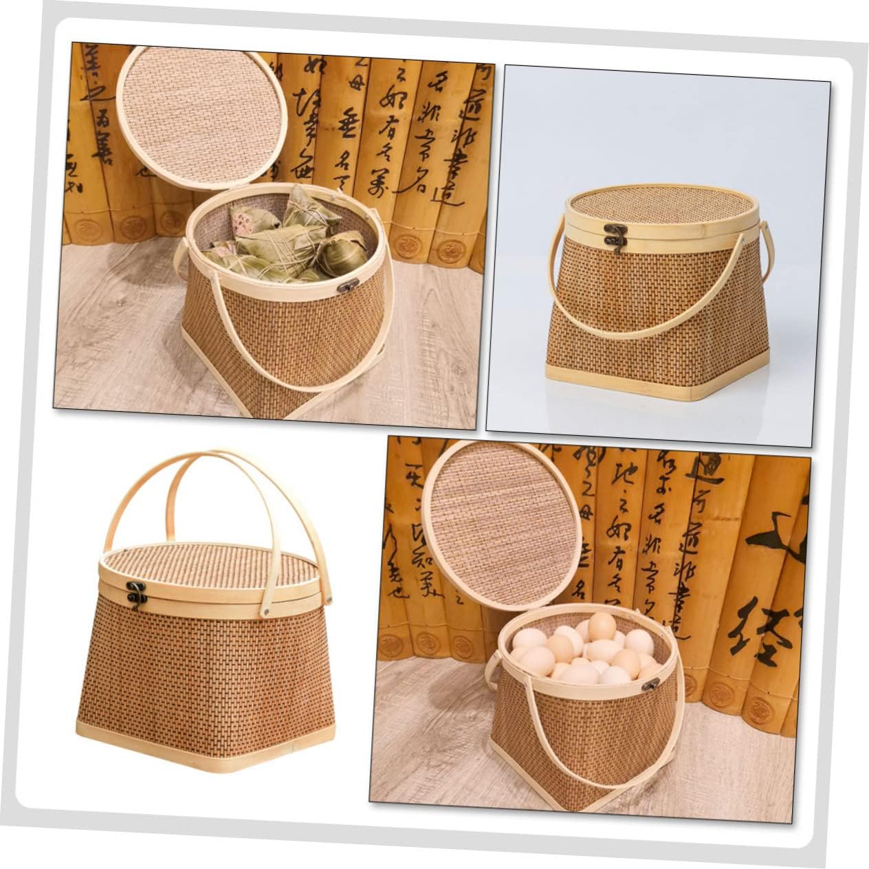Ciieeo Rural Style Bamboo Basket Storage Container Home Decor Wedding Party Accessory image 4