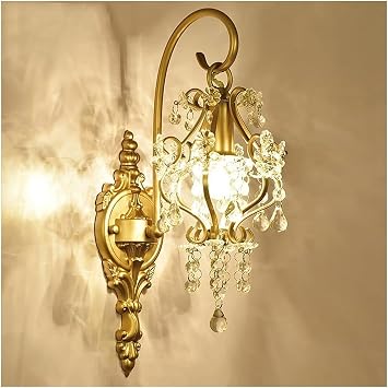Mirror Reading Lamp French Palace Crystal Wall Lamp,Modern Luxury LED Push Button Switch Dimmable Art Wall Light, Bedroom Aisle Decoration Lamp Bedside Decor Lamp, Gold