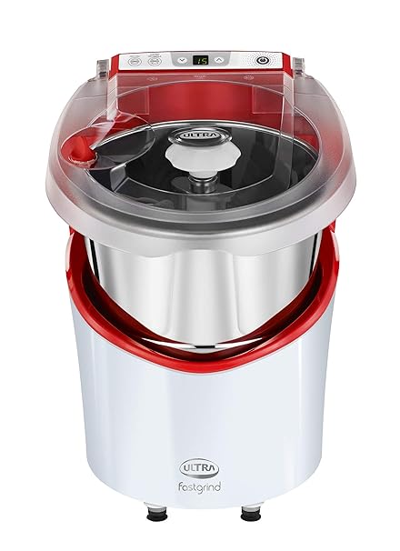 Fastgrind 2L Wet Grinder with Digital Timer (White with Red Top Cover)