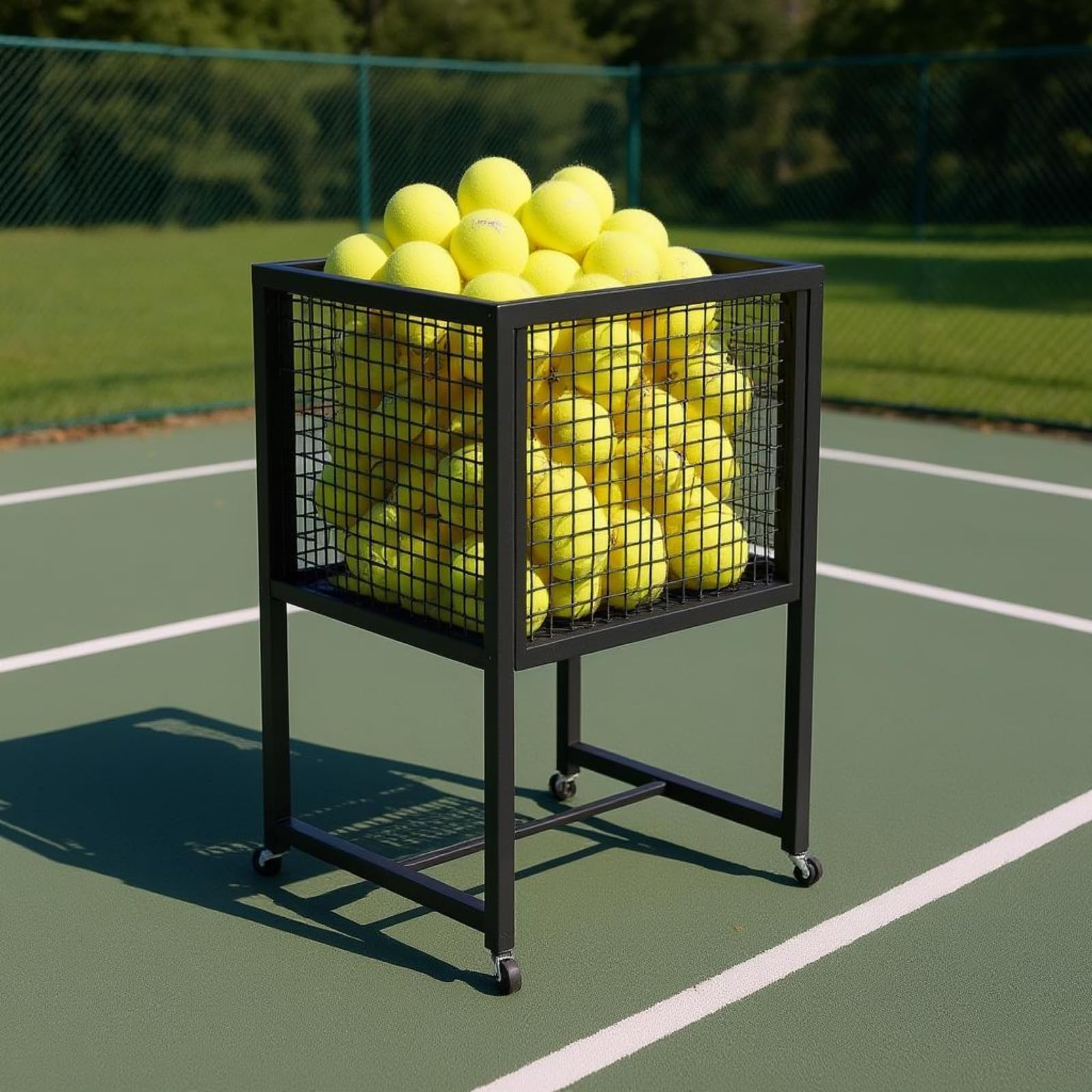 Carrello da Tennis Portatile Porta Palline Tennis con Ruote Cestino Rete Struttura Aperta Compatto 50cm×45cm Adatto per Allenamento in Sportivi Scuole
