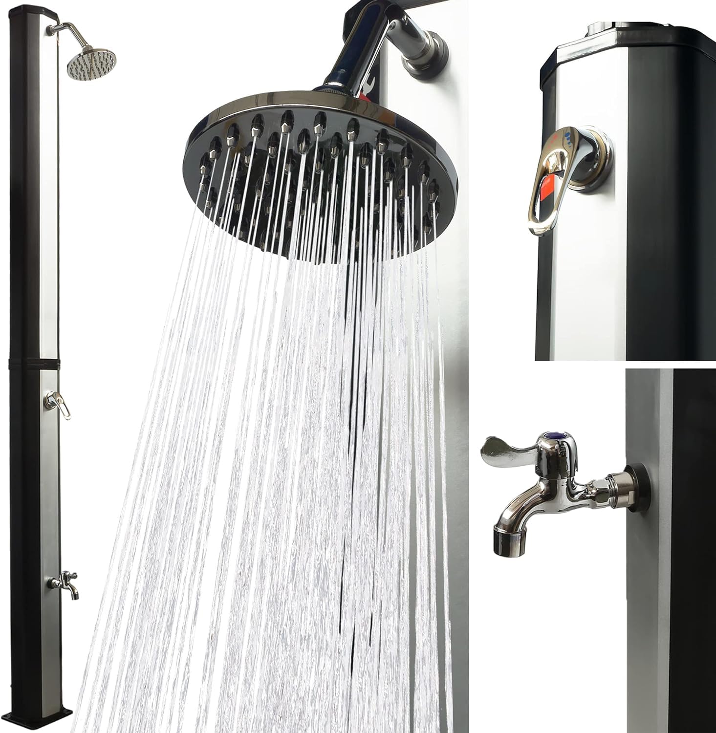 VIESTA® Douche Solaire 35 litres avec Lave-Pieds – Pommeau de Douche Pluie Orientable – Douche Solaire Jardin/Extérieur/Piscine sans Raccordement Électrique – Raccord Tuyau d’Arrosage, Jusqu’à 60°C