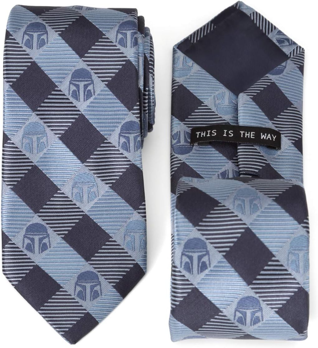 Cufflinks Inc. Star Wars Mando Helmet Check Blue Mens Tie The Mandalorian Official Merch