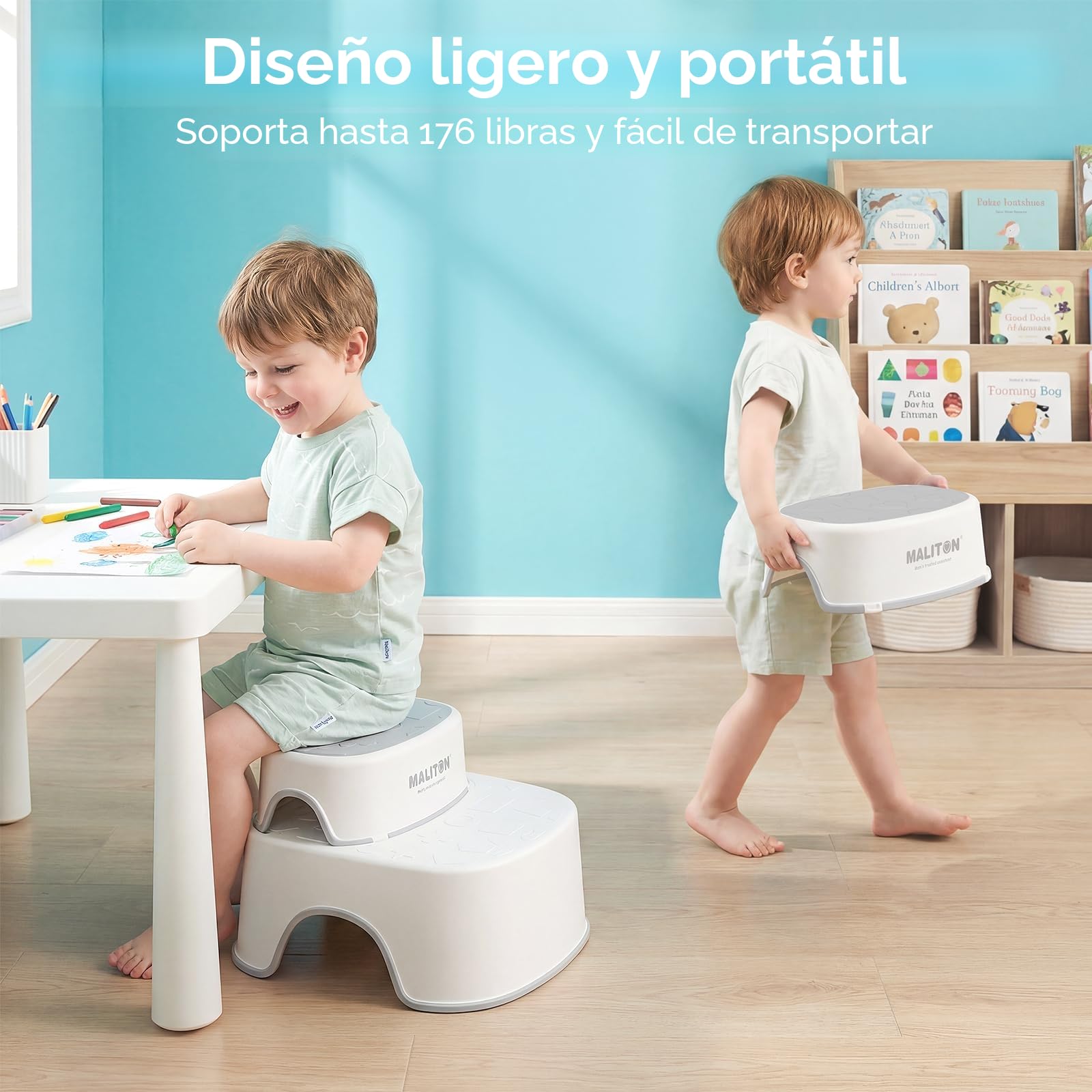 Maliton adaptador wc niños, Asiento de entrenamiento para ir al baño infantil con taburete, reductor wc niños, Antideslizante, antisalpicaduras(Un orinal + dos taburetes para niños)