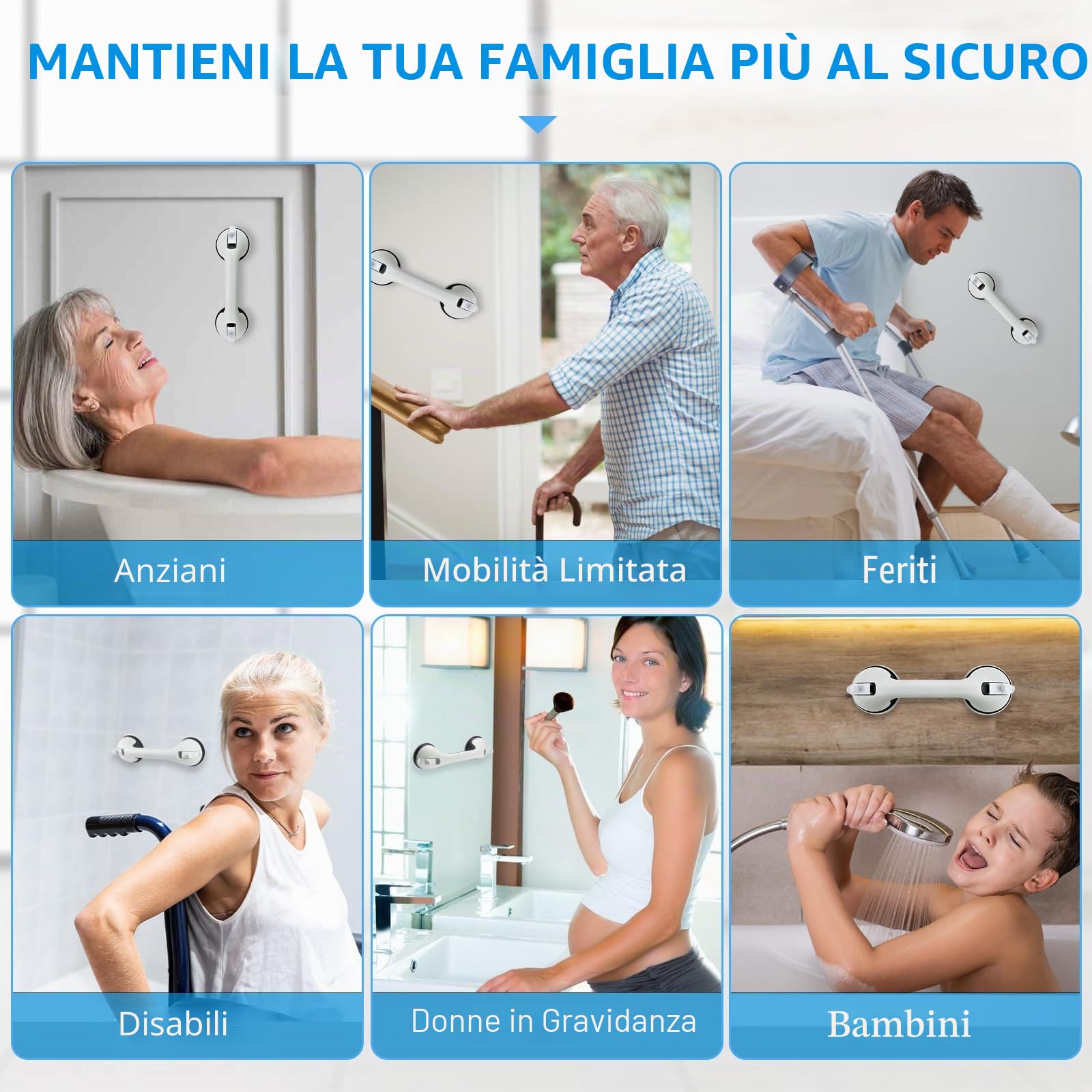 2 Pezzi Maniglia Doccia Anziani, Maniglia Ventosa, Maniglione Bagno Disabili Senza Foratura, Maniglione Doccia Portatile Adatto per Vasca, Bagno, Toilette (Bianco)