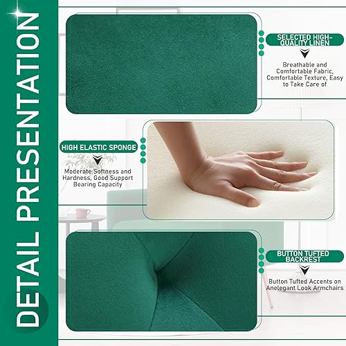 Miniatura 4 de Juego de 2 sillas decorativas de terciopelo, modernos sillones copetudos con botones y patas de metal, pequeñas y cómodas sillas tapizadas para sala