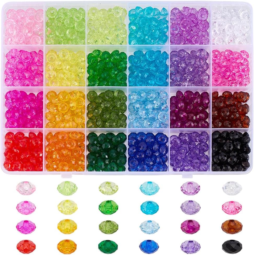 PH PandaHall 720pcs 8mm Crystal Beads for Jewelry Making, 24 Colors Acrylic Faceted Rondelle Beads Transparent Gem Bead Loose Bead for Bracelet Necklace Earring Jewelry Making and DIY Craft